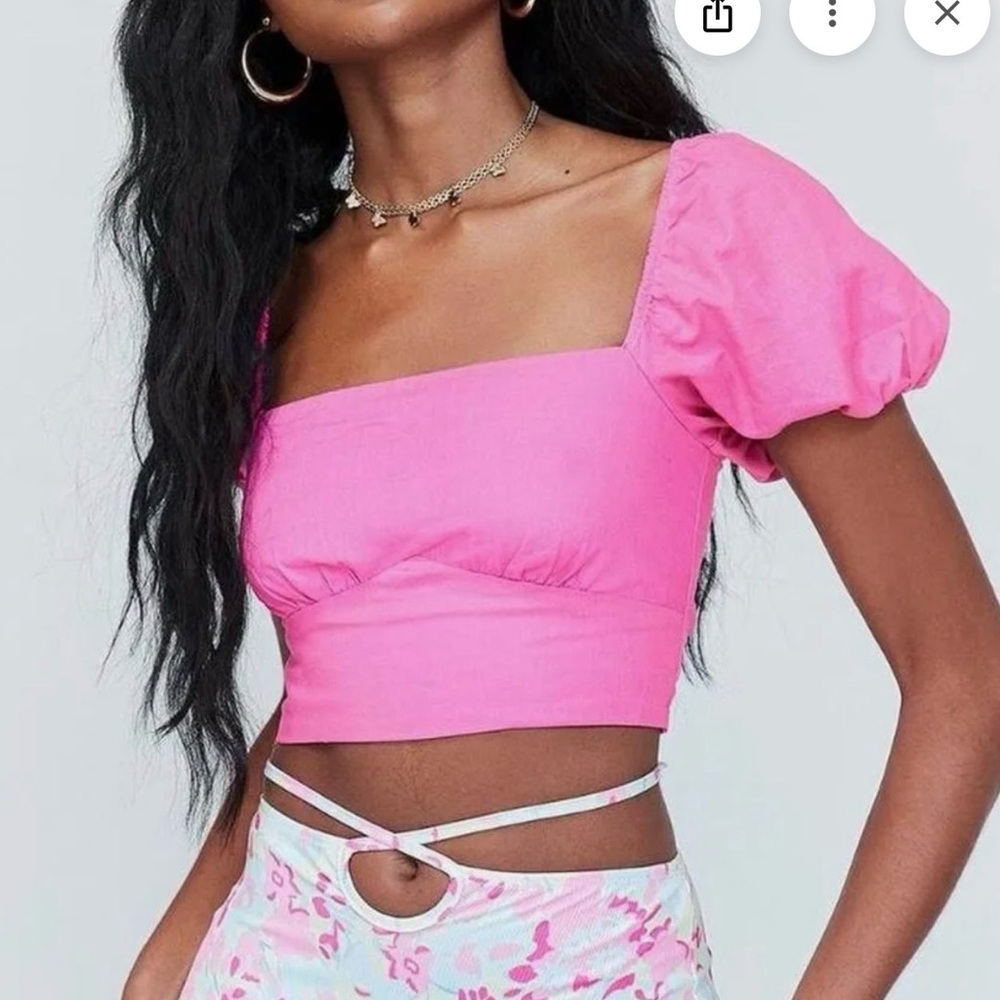 Princes Polly Pink Puff Sleeve Crop Top